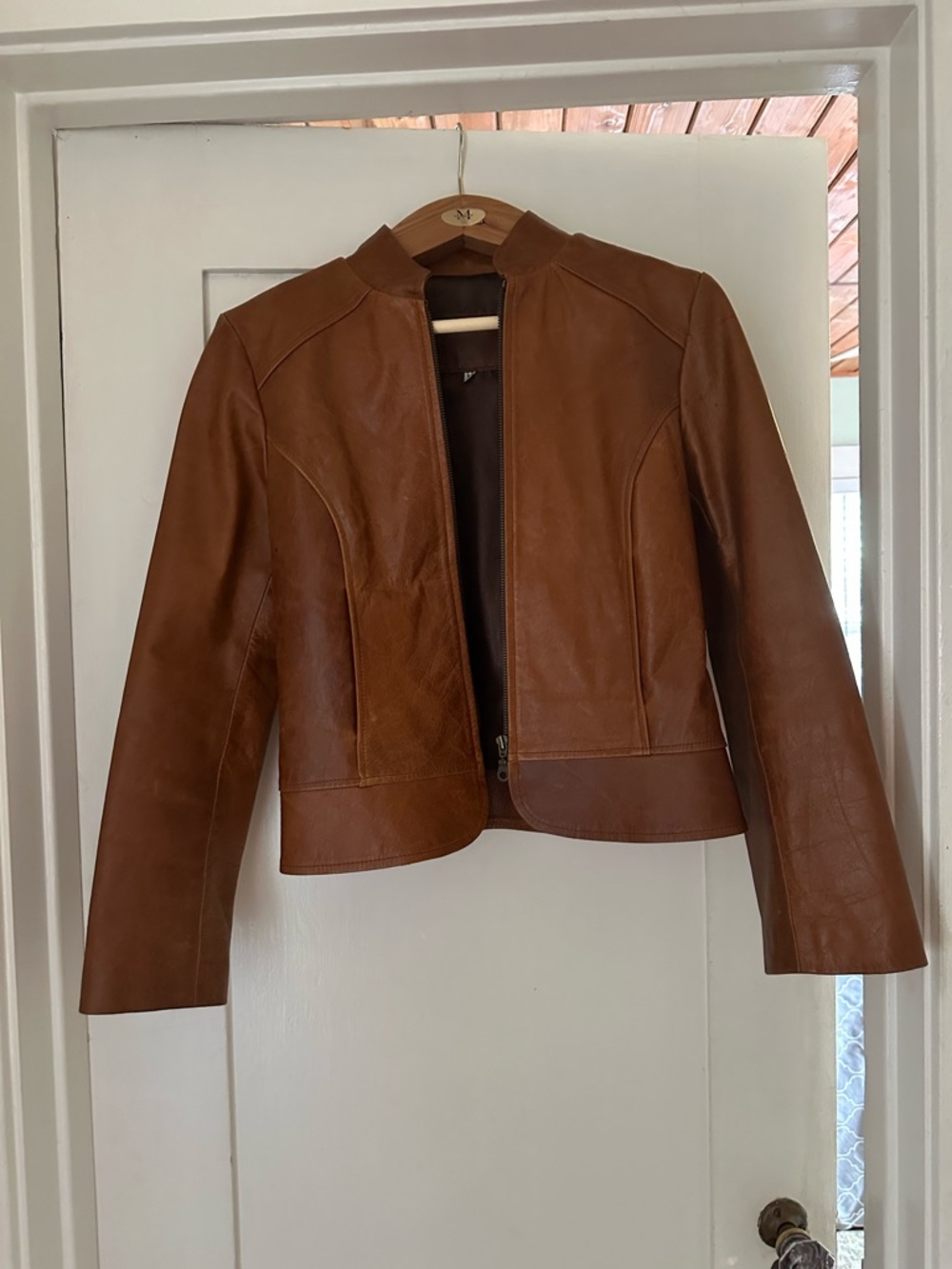 Women's camel / Brown Leather Jacket from Argentina - size medium